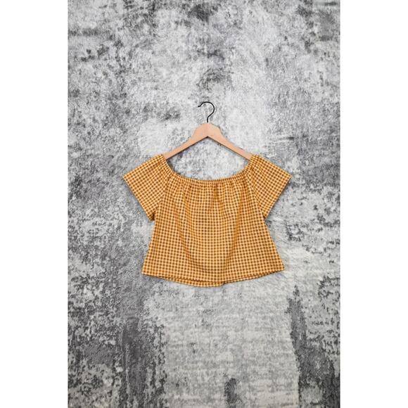 Zara Yellow Plaid Woven Off Shoulder Short Sleeve Top Size S Small - Picture 1 of 5
